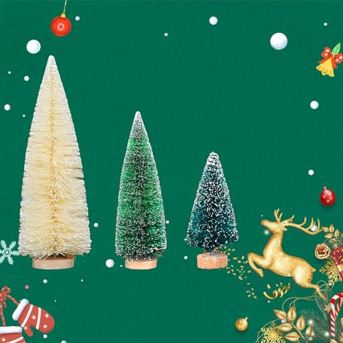 Set 3 Mini Alberi di Natale,Alberi Artificiali in Sisal con Base in Legno,Centrotavola,Vetrine e Progetti Creativi DIY