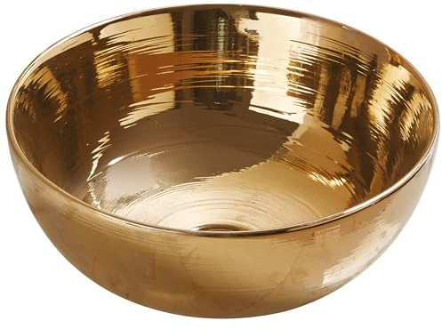 SANFINO Aufsatzwaschbecken rund Ø35,8 cm – Waschbecken Glänzend Gold aus Keramik – Kleines Aufsatzbecken für Bad, Gäste WC & Waschtisch – Design Handwaschbecken, modernes Waschbecken rund
