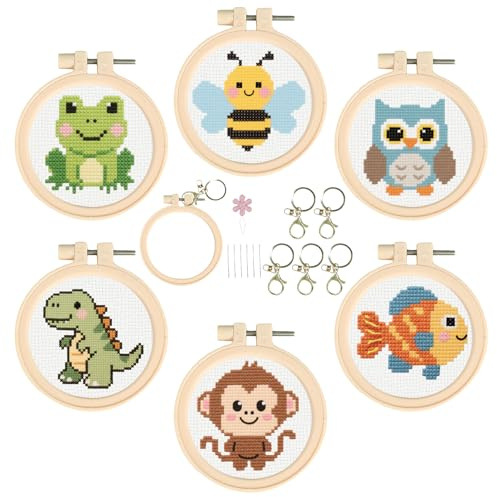 Cukol Cukol Kit Ricamo Bambini 6 Pezzi - Punto Croce Kit da Ricamare Bambini Principianti, Artigianato Manuale Cucito Divertenti per Regalo Bambina Ragazzi, Facile Creativo Cross Stitch Embroidery Set