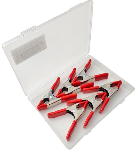 Heavy Duty Metal Spring Clamps, 6 Pack - 4 Inch Enhanced Professional Grade with 3mm Spring & Nickel Plated - Extra Strong Grip for Woodworking, Canvas, Tarp, Market Stall (Silver/Red) by Kshun