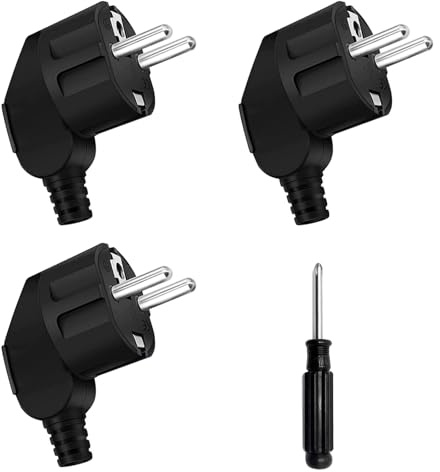 yivom 3 Stück Schuko Stecker 230v winkel, Schukostecker mit Knickschutztülle, Winkelstecker Stromstecker 230v (16A), Eurostecker mit Schraubendreher für 8-10mm Kabel für Haushaltsgeräten Kleingeräten