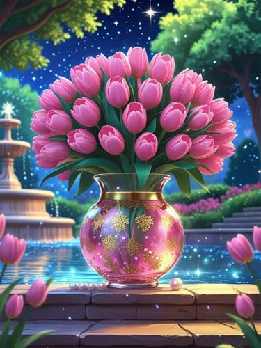 Puzzle 30 Pièces Adultes Vase Tulipe Perle, 30 pièces Puzzles pour Adultes Jeu éducatif Jouets Défi, Décoration de la Maison, Cadeaux de Vacances