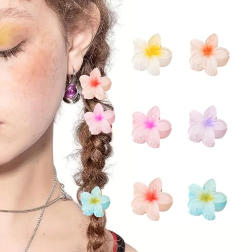AEUXZA Set 6 Mini Clip Capelli Fiore, Mollette Frangipane 4cm, Accessori Capelli Acrilico per Donne e Ragazze, Look Mare Estate, 6 Colori Pastello.