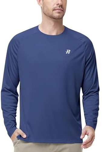 Runhit Men’s Rash Vest Long Sleeve UPF 50+, Quick Dry Lightweight UV Sun Protection Swim Top, SPF Breathable T-Shirt for Running Fishing Hiking & Outdoor