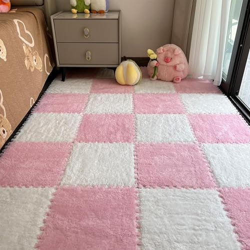 Ineinandergreifende Plüschschaum-Bodenmatte, quadratisch, ineinandergreifende Teppichfliesen, zuschneidbares Design, Puzzle-Teppich, für Schlafzimmer, Kinderzimmer, Spielzimmer