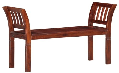 Molumvel Sitzbank aus Massivholz Akazie 111 cm mit Walnuss-Finish, Flurbank mit Armlehnen, Küchenbank im Landhausstil für Esszimmer und Flur
