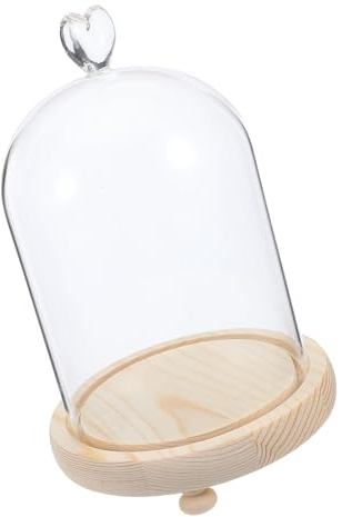 AKOOSY Campana de Cristal y Luz LED en Forma de Corazón con Base de Madera Protección contra Polvo y Exhibición de Flores y Manualidades para Decoración del Hogar