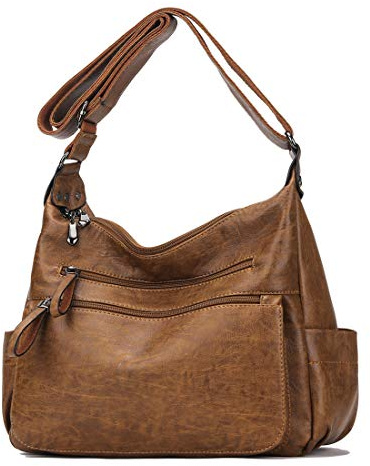 Artwell Fashion Crossbody Bag For Women Shoulder Bag Soft PU Leather Handbags Purses Multi Pocket Hobo Tote Bag (Brown)