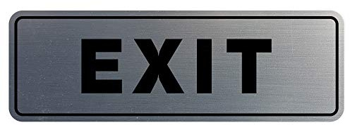All Quality Standard Exit Wall or Door Sign | Durable Plastic and Easy Installation | Double-Sided Foam Adhesive Tape - Silver - Small (1 Pack)