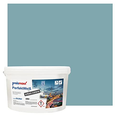 Preismaxx Perfektweiß urban colors, bunte Wandfarbe, blau, petrol 5L, Innenfarbe, hohe Deckkraft Klasse 2, matt