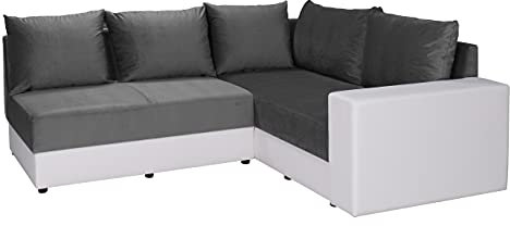 Mirjan24 Ecksofa Errata, Elegante Couch, Design L-Form Eckcouch, Sofa, Wohnlandschaft, Farbauswahl (Soft 017 + Kronos 22, Seite: Rechts, mit Zwei Polsterhocker)