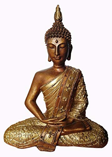 Thai Buddha Meditation Gold Bronze Thailand wetterfest Resin Garten Res12.2