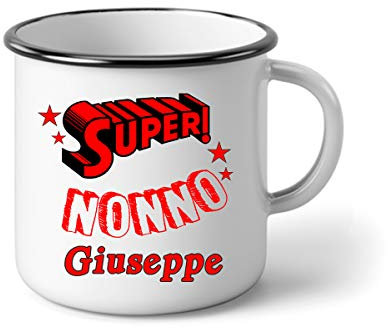 bubbleshirt Tazza in Alluminio Nonno Personalizzabile con Il Nome del Nonno - Festa dei Nonni - Il miglior Nonno - Eroe - Evento - Idea Regalo Divertente