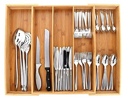 Range-Couverts Organiseur De Tiroir De Cuisine En Bois, Plateau À Couverts Extensible Pour Ustensiles De Cuisine Boîte De Rangement À Couverts