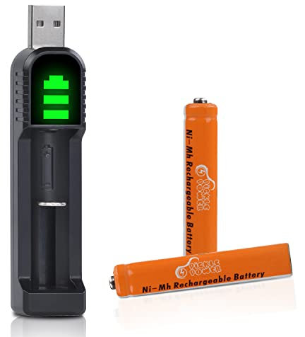 Pickle Power AAAA Akku, 2 Stück 500mAh NI-Mh AAAA Wiederaufladbare Batterien mit USB Ladegerät für Surface Pen/Touchscreen Pen/Google pixebook Pen/Mäuse