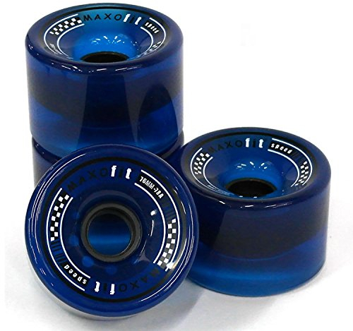 MAXOfit Longboard Rollen blau transparent 76 mm Durchmesser 78A Härte, für Anfänger Fortgeschrittene und Profis, Longboard Ersatzteile langlebig