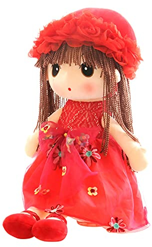 BYNYXI Stoffpuppe Mädchen, 45cm Kuschelpuppe Weiche Stoffpuppe mit Haar Plüschtier Gefüllte Puppe Plüsch Stofftier Mädchen Kuschelpuppe Taufgeschenk Plüschtier Plüsch Spielzeug für Kinder Mädchen