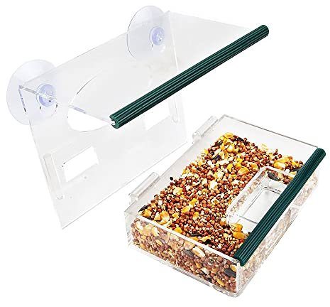 Vogelfutterstation für Fenster, aus transparentem Acryl, extra starke Saugnäpfe, zum Aufhängen, mit Drainagelöchern, nur für kleine Vögel