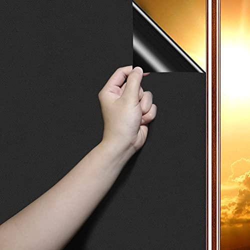 DARUITE Blackout Window Film Privacy,Blackout Film100% Total Light Blocking Non Adhesive No Glue Static Cling Blackout Stickers,Black Window Film Frosted for Glass Windows and Doors(Black 44.3*200CM)