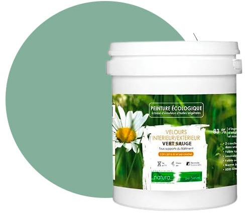 BOX DECO COULEURS Natura Ökologische Naturfarbe, für Innen und Außen, Samt-Optik, 1 l, Salbeigrün
