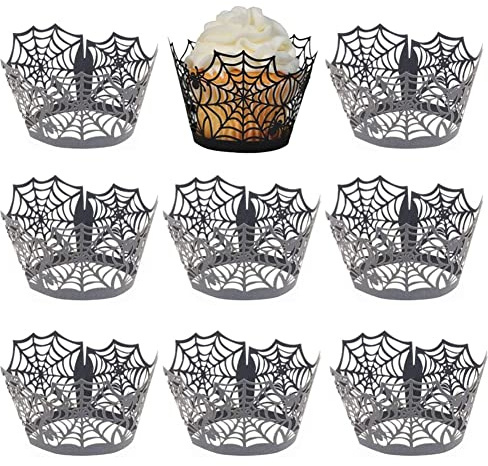 Halloween-Cupcake-Förmchen, 50 Stück, Gawertoy Spinnennetz Cupcake-Förmchen lasergeschnitten Spinnennetz Cupcake-Förmchen Papier Cupcake-Förmchen Aushöhlen Cups für Halloween-Party-Dekoration Zubehör