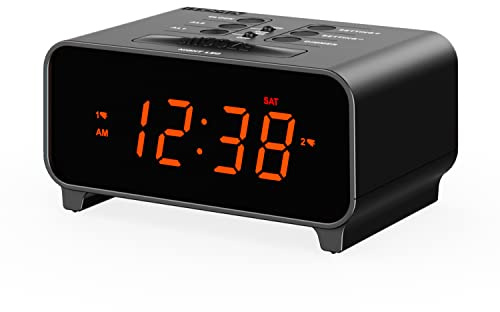 iTOMA Small Digital Alarm Clocks, Dual Alarms with 4 Alarm Week Modes, Snooze, USB Charger, Auto & Manual Dimmer,12/24Hr,Night Light and Orange LED Display Clock for Bedrooms 213
