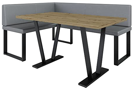 Eckbank Akiko Metal mit Tisch - Eckbankgruppe für Ihrem Esszimmer, Küche modern, Sitzecke, Essecke. Perfekt für Küche, Büro und Rezeption. Solide und Starke Verarbeitung. (Soft 29, 128x168 Links)