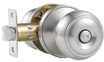 Comfhouse Flat Ball Door Knob Lock Handleset, Privacy Function, Interior Keyless Bathroom and Bedroom, Satin Nickel, Left & Right Handed, 1 Pack