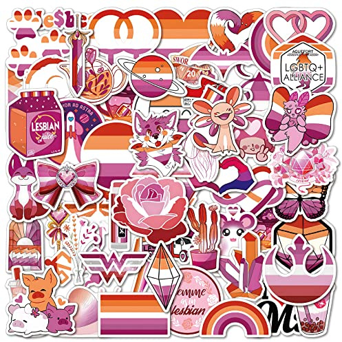 Runmeihe 60 PCS Lesbian Pride Stickers, Waterproof Accessories for LGBTQ, Colorful Gay Stickers Water Bottle, Laptop, Skateboard, Phone, Guitar (Lesbian) (Runmeihe-PUDO20)