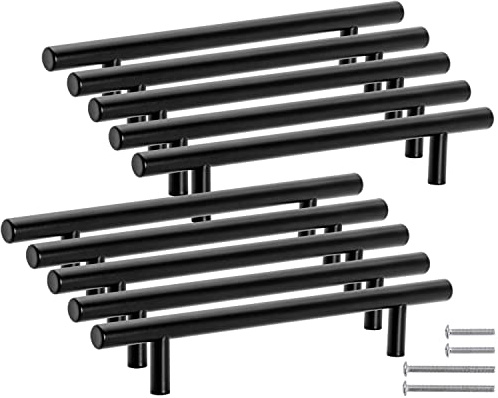 Neuhall 10 x Möbelgriffe schwarz matt 96mm echt Edelstahl Ø10mm Küchengriffe Schrankgriffe Bad Möbel Wohnzimmer Möbel Stangengriffe Relinggriff Schränke Sideboard Schubladengriffe inkl. Schrauben