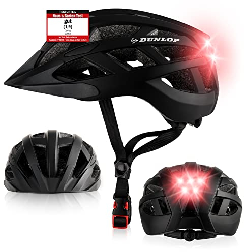 Dunlop Sports Fahrradhelm mit Licht - Sofort gesehen Werden - Ultraleichter Spezial Damen Herren Kinder Fahrrad Helm mit Visier und Rücklicht für hohe Sicherheit - Urban Helm (Schwarz, S (52-56 cm))
