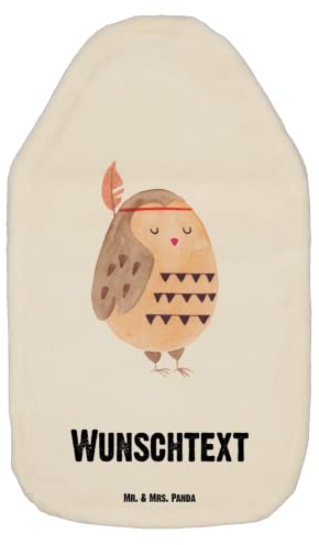 Mr. & Mrs. Panda Personalisierte Wärmflasche Eule Federschmuck - Weiß