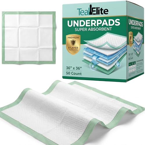 Einweg-Bettunterlagen für Erwachsene, 91,4 x 91,4 cm, 50 Stück, extra groß, auslaufsicher, Inkontinenzfutter und Welpenunterlage, ideal für Erwachsene, Babys und Haustiere, super saugfähig