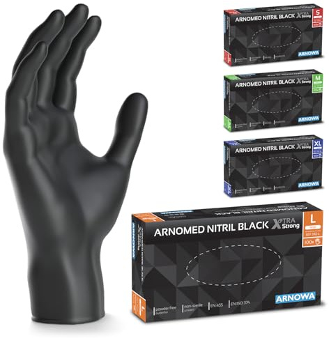 ARNOMED Gants jetables noir extra fort, gants nitrile taille L, 50% plus épais, 1000 pièces, gants jetables non poudrés, gants en nitrile mecanique sans latex, gant jetable en tailles S, M, L & XL