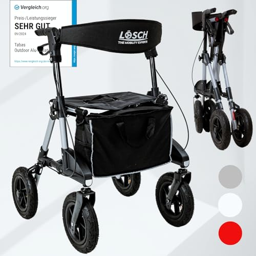 Tabas Rollator leicht faltbar mit Luftbereifung – Outdoor Rollator für Senioren mit Sitz, Tasche & Rückengurt – höhenverstellbar, stabil & kompakt – Gehwagen leicht & sicher