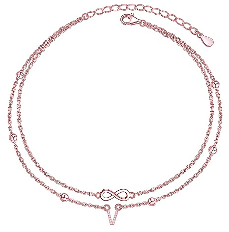 Zelnff Tobilleras para mujer, resistente pulsera de tobillo con 26 letras iniciales, doble capa, joyería de pie descalzo, 22-27 cm de largo, joyería de verano de playa (con caja de regalo)