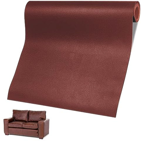 Leder Reparatur Set Patch Kit, 60 x 137cm Lederflicken Selbstklebend | Leder Selbstklebend Patch, Kunstleder Selbstklebend für Sofas, Autositze, Bürostuhl, Handtasche, Kopfteil (Rötliches Braun)