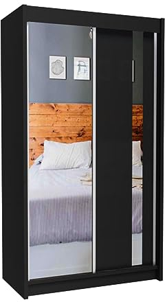 BEAUTY SOFA Mars Meble Garderobenschrank mit Spiegel Gaja Schrank mit Schiebetüren Einlegeböden Kleiderstange, Farbe: Schwarz, Breite: 120 cm