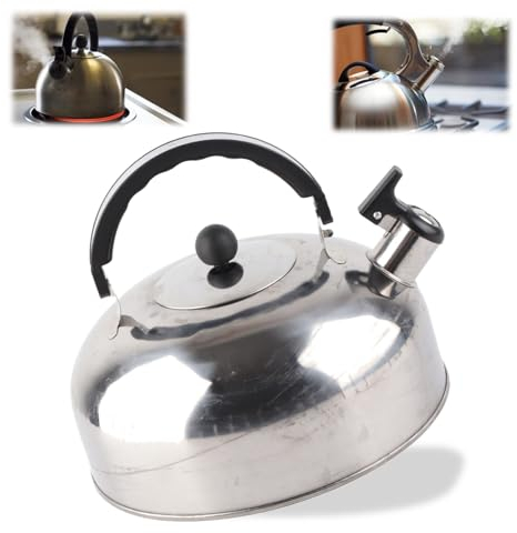 3L Stufa Top bollitore da tè,Bollitore da tè a Fischi INOX,Teiera per Acqua Calda Piano Cottura a Fischio Bollitore per il tè Riscaldamento Rapido Pulsanti One Touch(Argento)