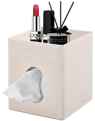 XNONE PU Leder Taschentuchbox Abdeckung mit Ablageschale,Quadratisch Kosmetiktücher Tablett Organizer,für Badezimmer,Waschtisch,Schlafzimmer,Büro,Auto,Stilvoller Servietten Caddy Dekorativer