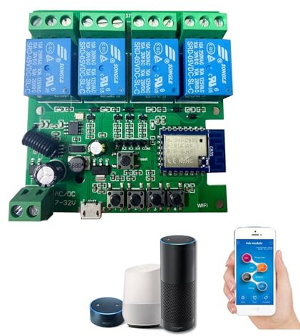 HUIOP WiFi + BT 433Mhz Télécommande Intelligente Commutateur Sans Fil Module Universel 4ch DC 5V Commutateur Wifi Minuterie Téléphone APP Prise en charge de la télécommande Alexa Home Commande,Commuta