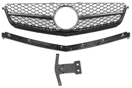 Gitter Für Mercedes Für Benz 2008-2011 W204 C-Klasse C63 Für AMG Auto Kühlergrill Mit Rahmen Trim Auto Oberen Stoßstange Grill Frontgrill(Color:Schwarz)