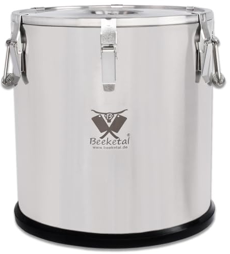 Beeketal 'BTB-50P' Edelstahl Thermobehälter mit 50 L Gesamtvolumen (Max. 47,5 L Füllmenge) | Doppelwandig isolierter Transportbehälter mit Spannverschluss, Deckel mit Gummiring und Entlüftungsventil