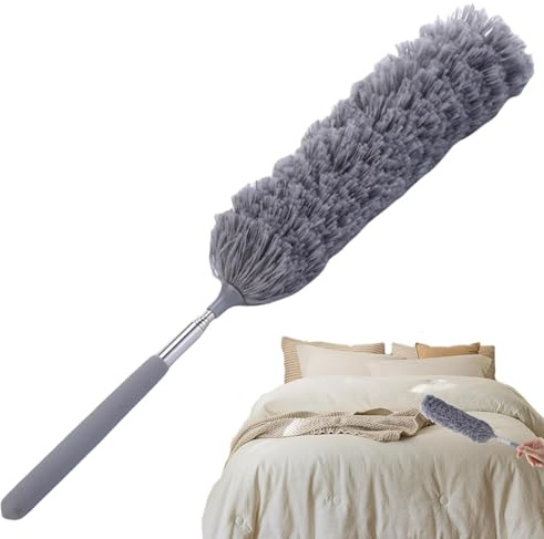 Gvblkq Telescopic Duster | Reusable Fiber Duster Flexible Dusting Brush,Flexible and Bendable Cleaning Tool, Cobweb and Ceiling Duster with Ergonomic Telescoping for Car, Furniture