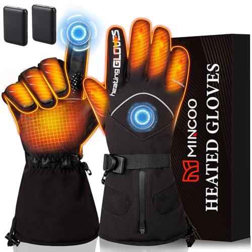 Mincoo Beheizbare Handschuhe Herren Damen mit 2 x 5v 5000mAh Wiederaufladbare Akkus Beheizte Handschuhe - 3 Einstellbarer Temperatur fur Ski Wandern Radfahren（S）