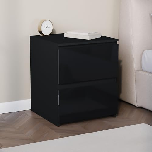 Vida Designs Glinton-Mesita de Noche con 2 cajones, Color Negro (FSC 100%), Madera de ingeniería, Black, 2 Drawer