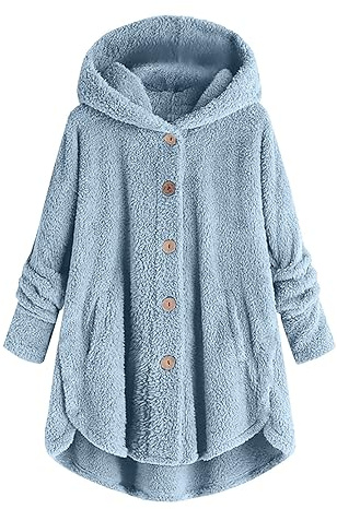 Manteau Femme Hiver Avec Poches Boutonnée Polaire,Femme Cardigan Manches Longues Décontracté Grandes Tailles Décontractée Veste Polaire Avec Capuche Manteaux Et Blousons Couleur Unie Pas Cher