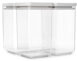 Brabantia TASTY+ Stapelbare Behälter 3er-Set – 2 x 1,6 l + 1 x 3,5 l | Luftdichte Vorratsdosen mit Silikondichtung für die Küche | Für trockene und feuchte Lebensmittel, Zucker, Mehl | Light Grey