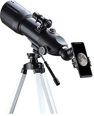 Bluetooth-Kopfhörer-Teleskop, 80 mm, astronomisches Refraktor-Teleskop mit verstellbarem Stativ und Sucherfernrohr, tragbares Teleskop für Kinder und Erwachsene, Astronomie-Anfänger, tolles Astro