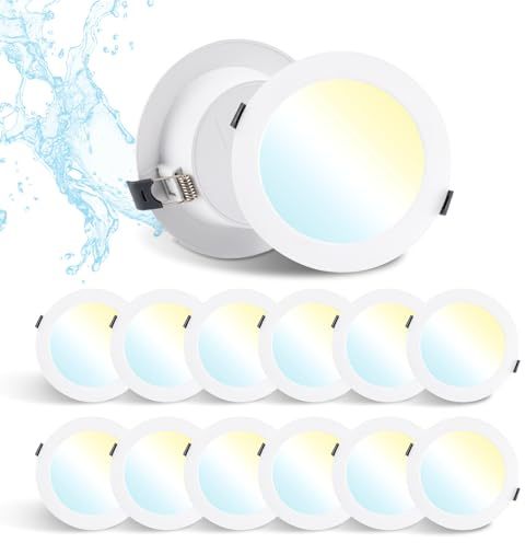 Grebeam 12er 12W Downlight LED 230V 3000K-6000K Focos IP44 para baño Agujero de corte Ø120-130mm Ojos de Buey LED Durable y retardante de llama